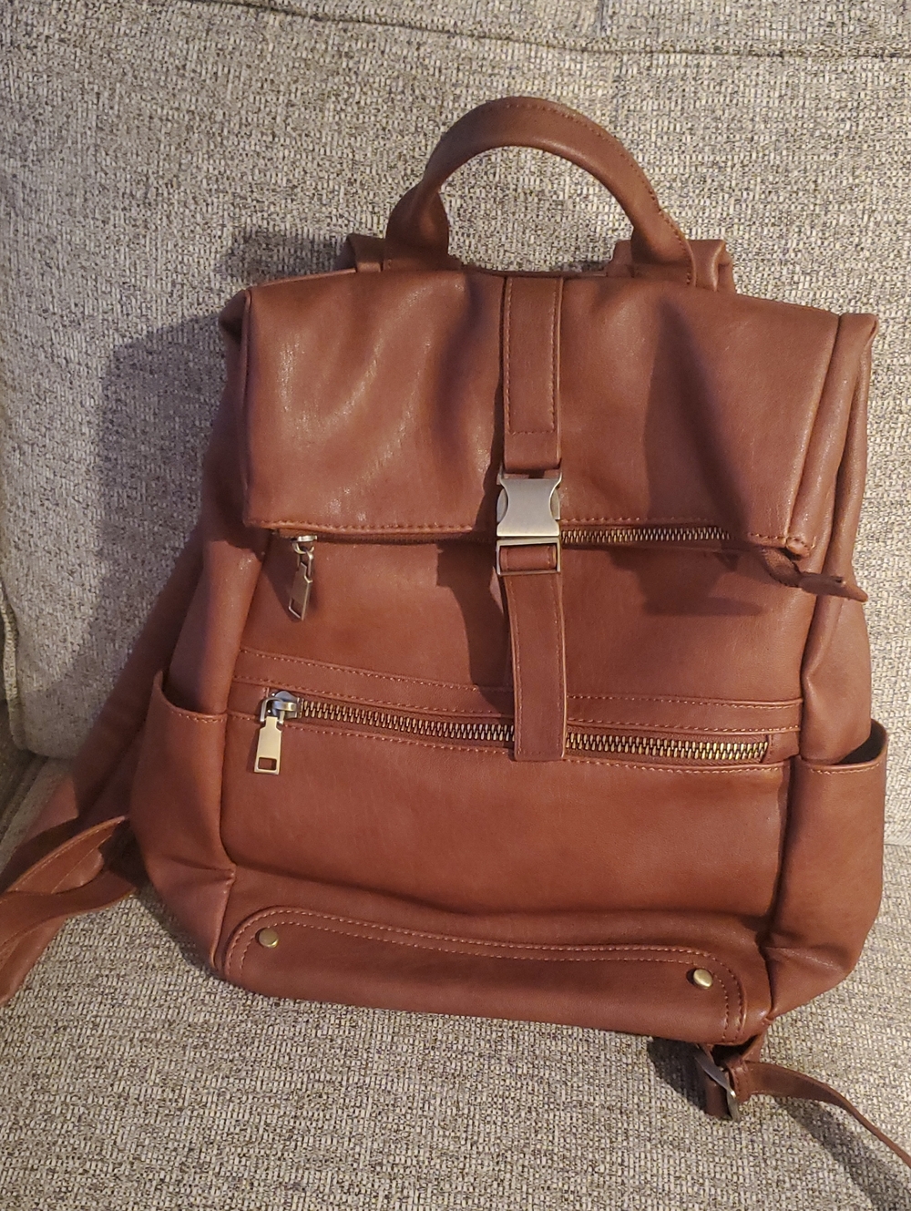Brown Faux Leather Backpack Tons Of Pockets!